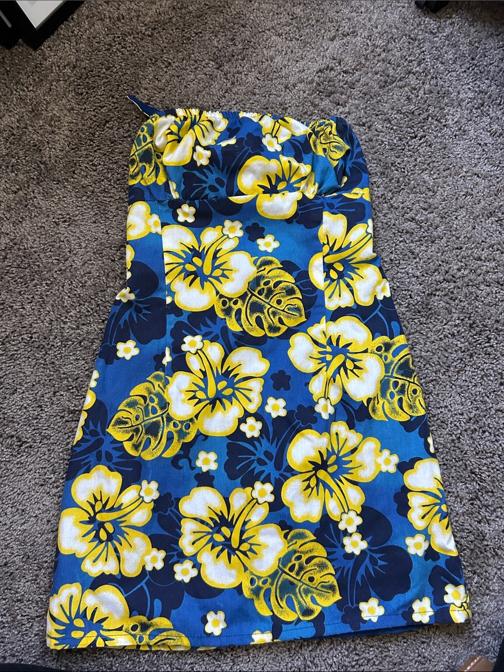 Strapless Tropical Floral Dress - Blue & Yellow/Reservable